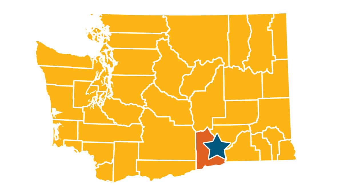 Map of Washington State with Benton County highlighted