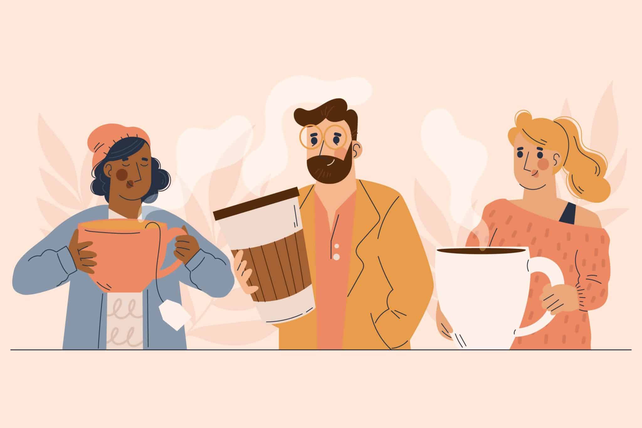 Graphic of three people drinking coffee