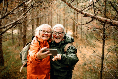 Two older women taking a selfie