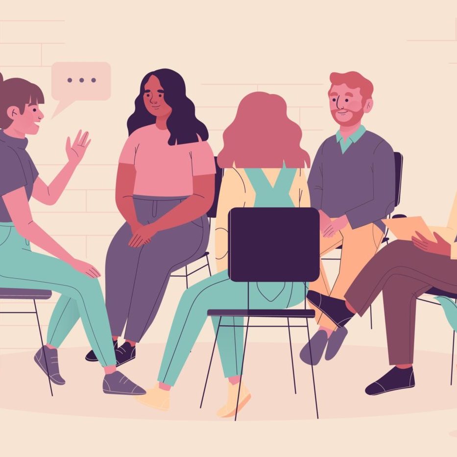 Illustration of a group of people discussing an idea.